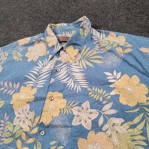 Tori Richard Men Hawaiian Shirt XL Blue Floral Short‎ Sleeve Aloha Cotton